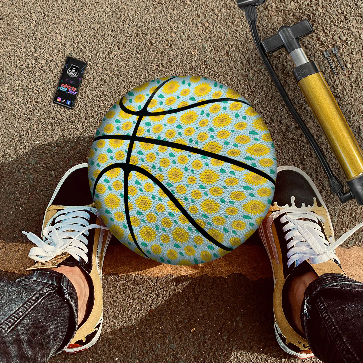 Sunflower Blue Cute Print Pattern Basketball - Image 3