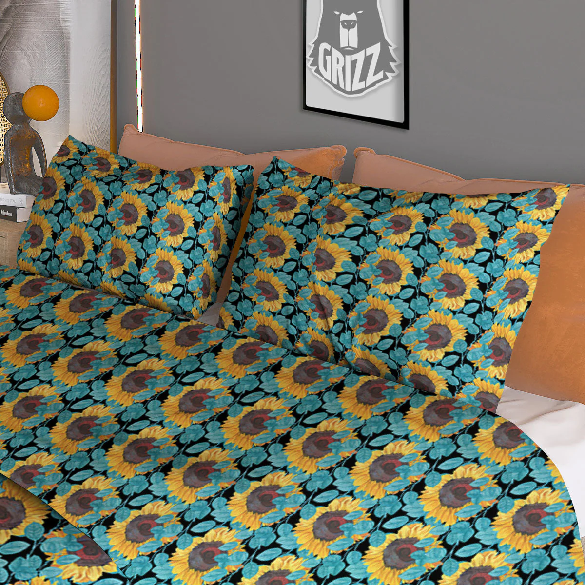 Sunflower Blue Print Pattern Duvet Cover Bedding Set - Image 3