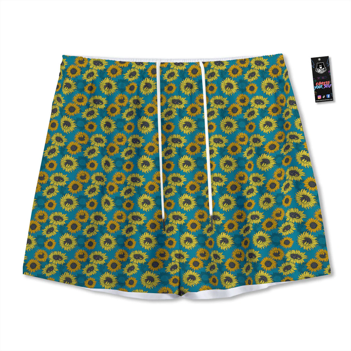 Sunflower Blue Vintage Print Pattern Mesh Shorts