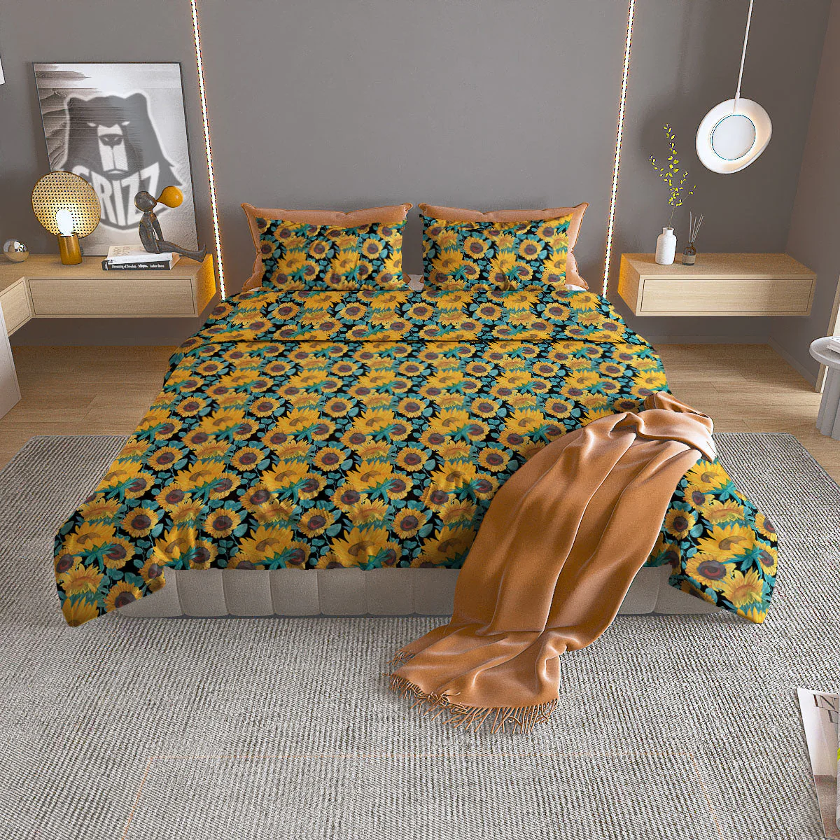 Sunflower Bright Print Pattern Duvet Cover Bedding Set