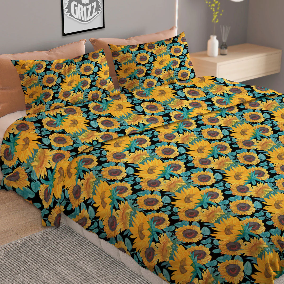 Sunflower Bright Print Pattern Duvet Cover Bedding Set - Image 2