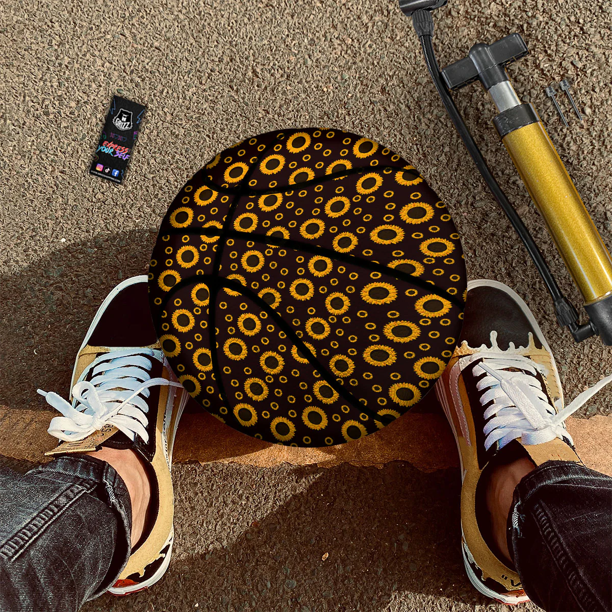 Sunflower Dark Print Pattern Basketball - Image 2