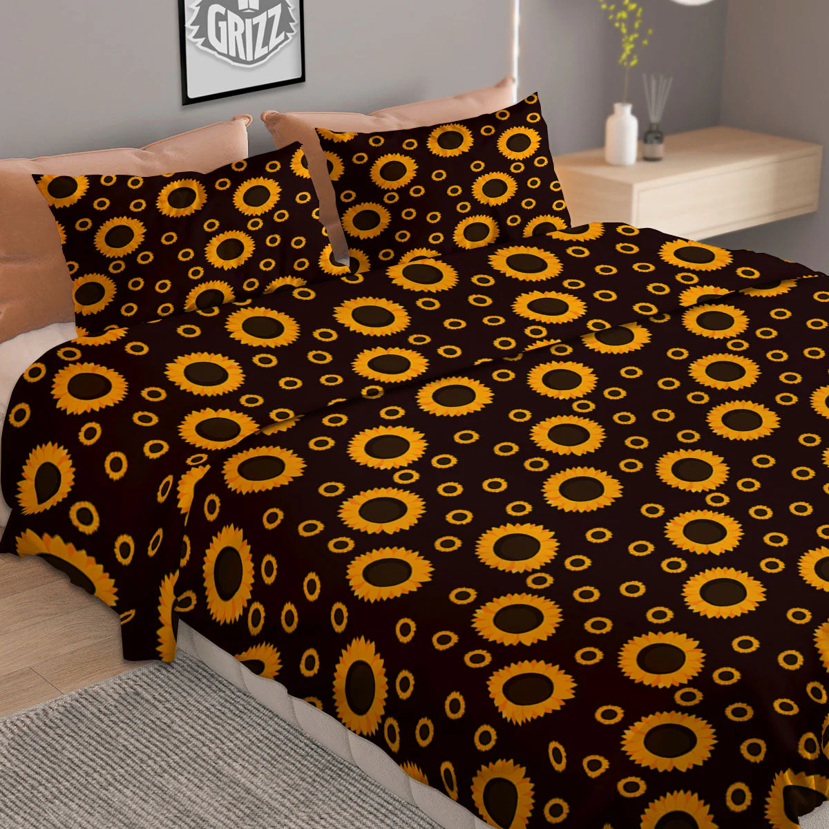 Sunflower Dark Print Pattern Duvet Cover Bedding Set - Image 2