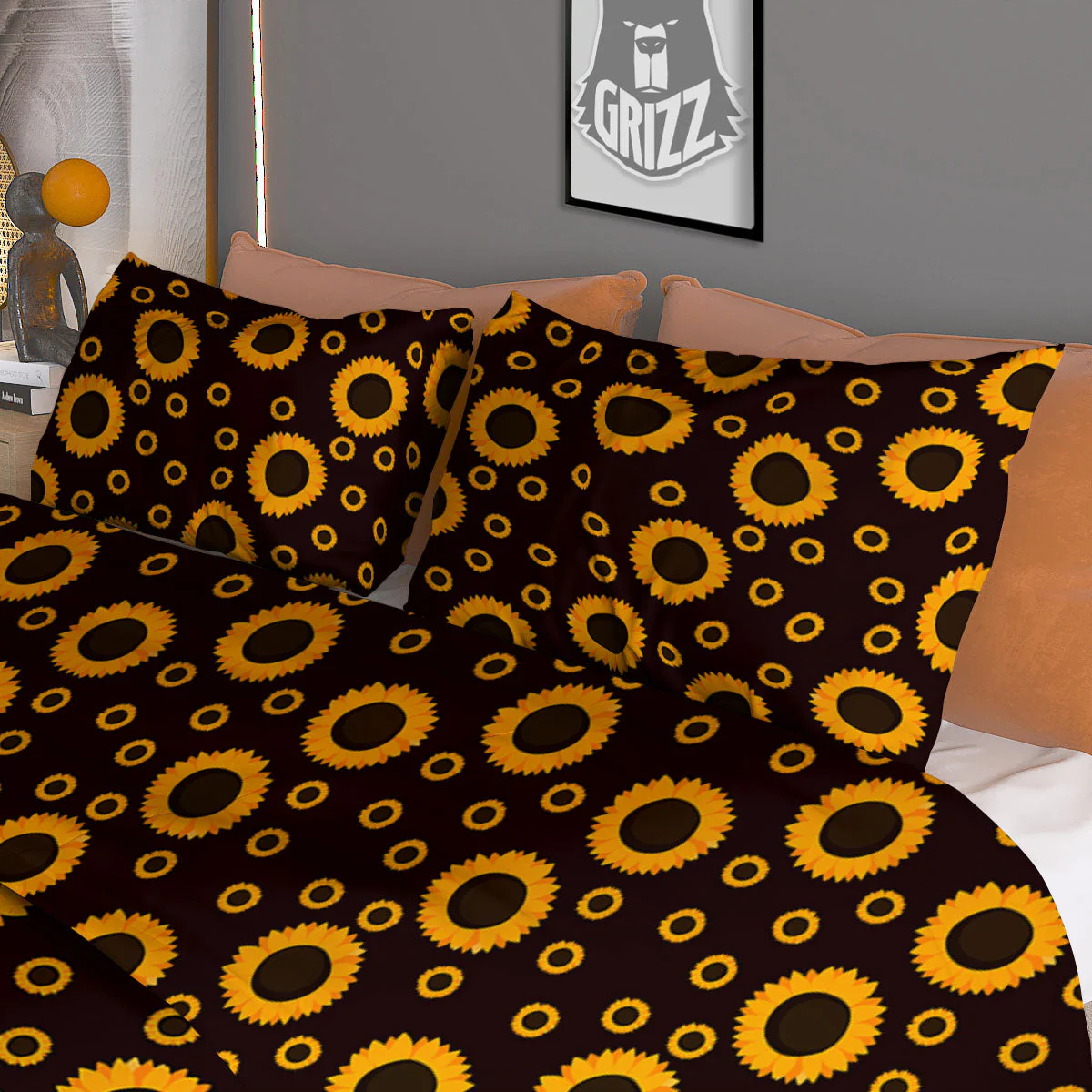 Sunflower Dark Print Pattern Duvet Cover Bedding Set - Image 3