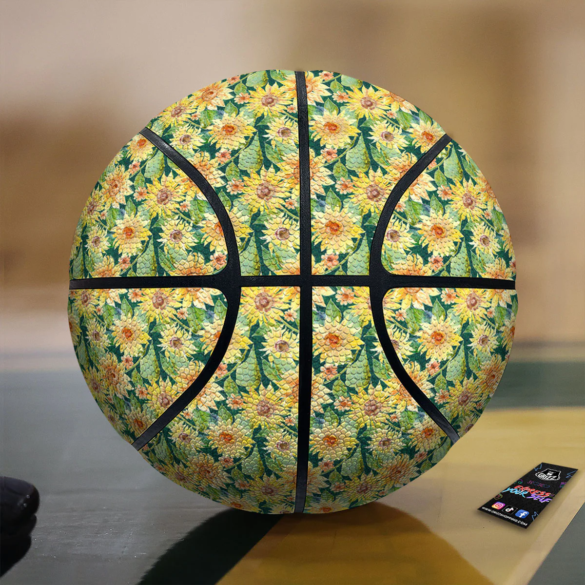Sunflower Green Watercolor Print Pattern Basketball