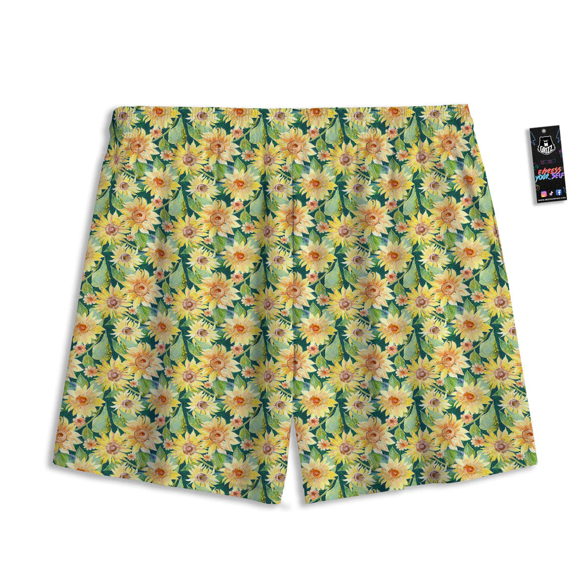 Sunflower Green Watercolor Print Pattern Mesh Shorts - Image 2
