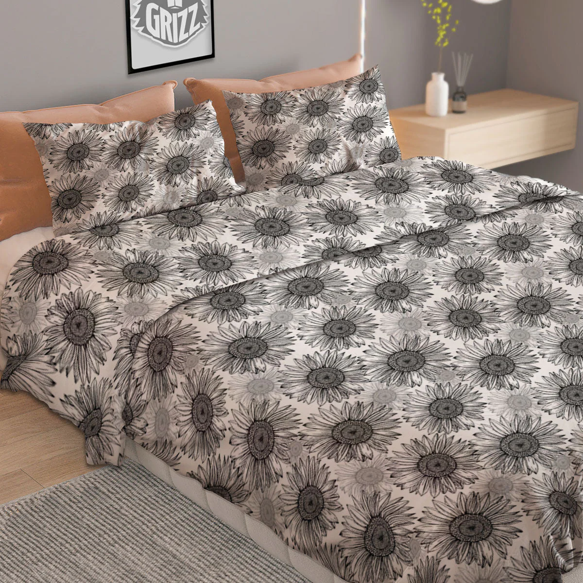 Sunflower Hand Drawn Print Pattern Duvet Cover Bedding Set - Image 2