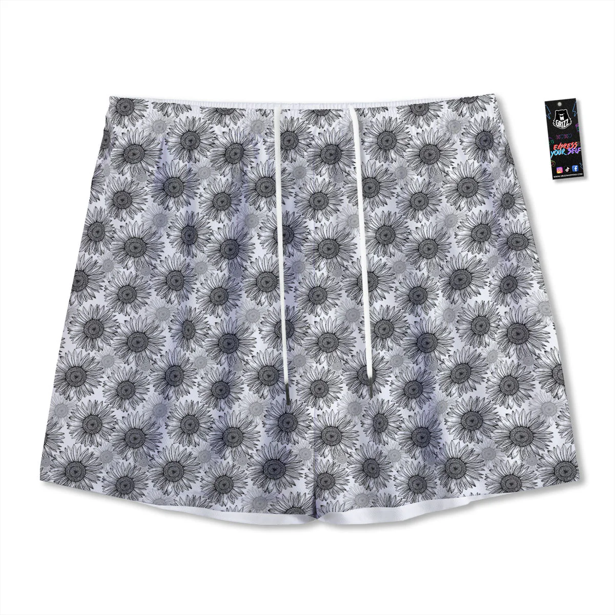 Sunflower Hand Drawn Print Pattern Mesh Shorts