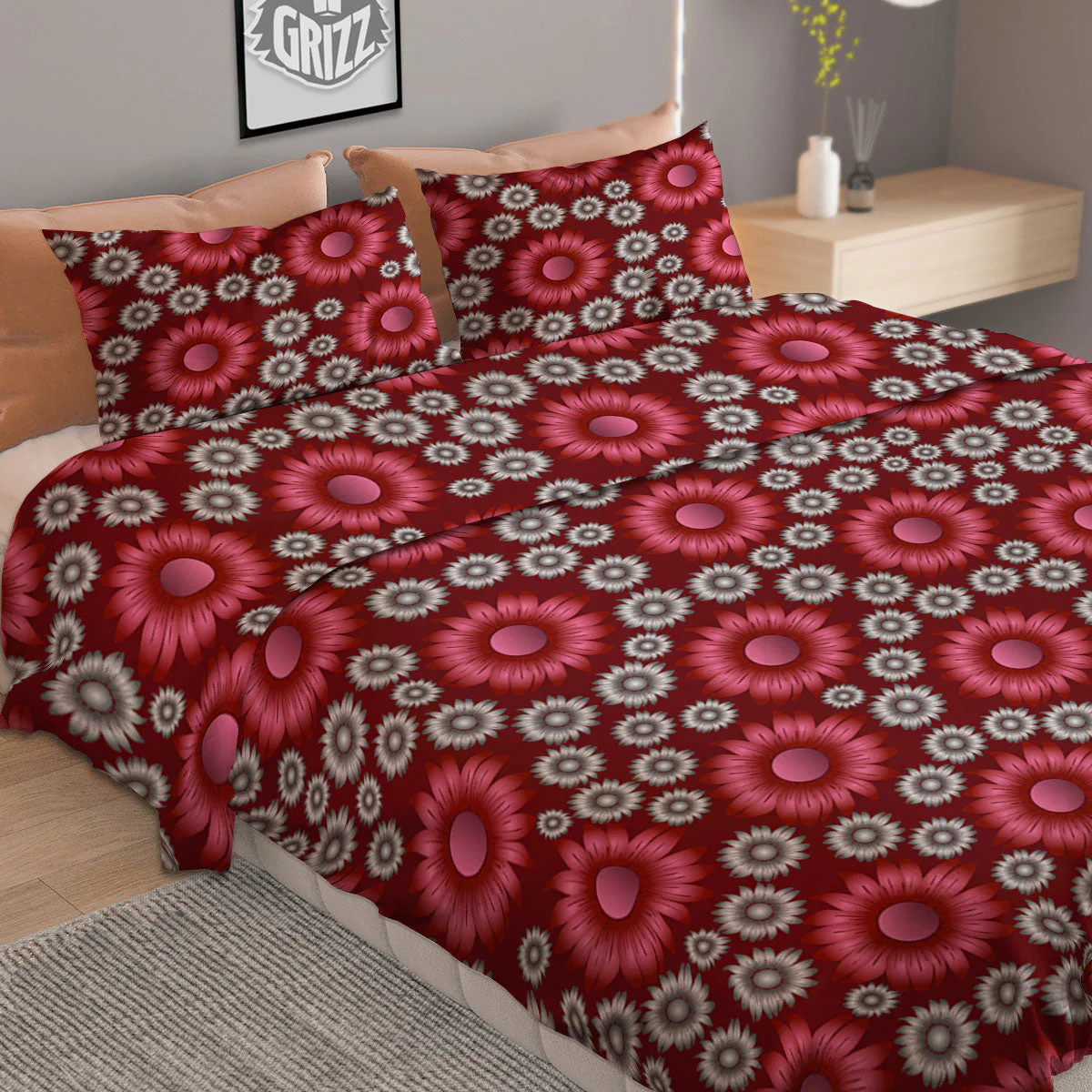 Sunflower Magenta Pink Print Pattern Duvet Cover Bedding Set - Image 2