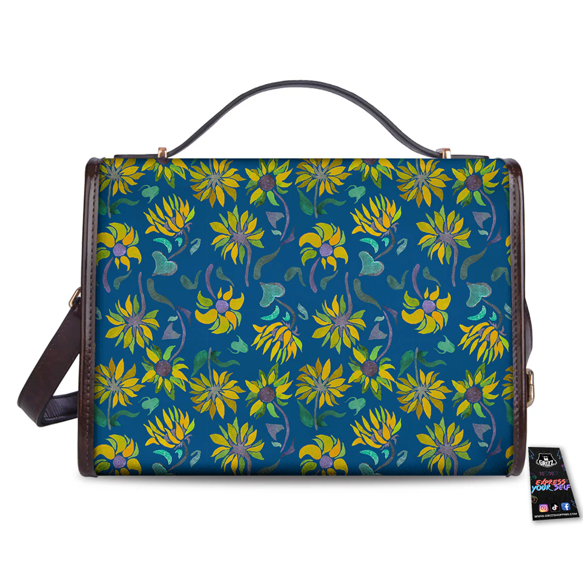 Sunflower Navy Print Pattern Women's Satchel Bag - Image 2