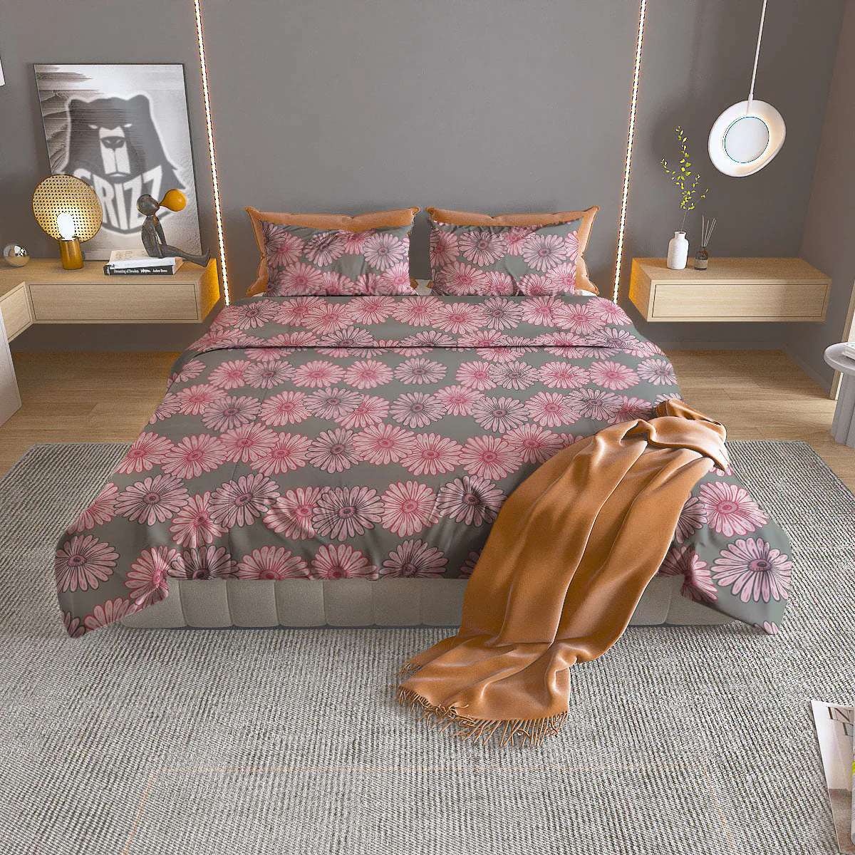 Sunflower Pink Print Pattern Duvet Cover Bedding Set