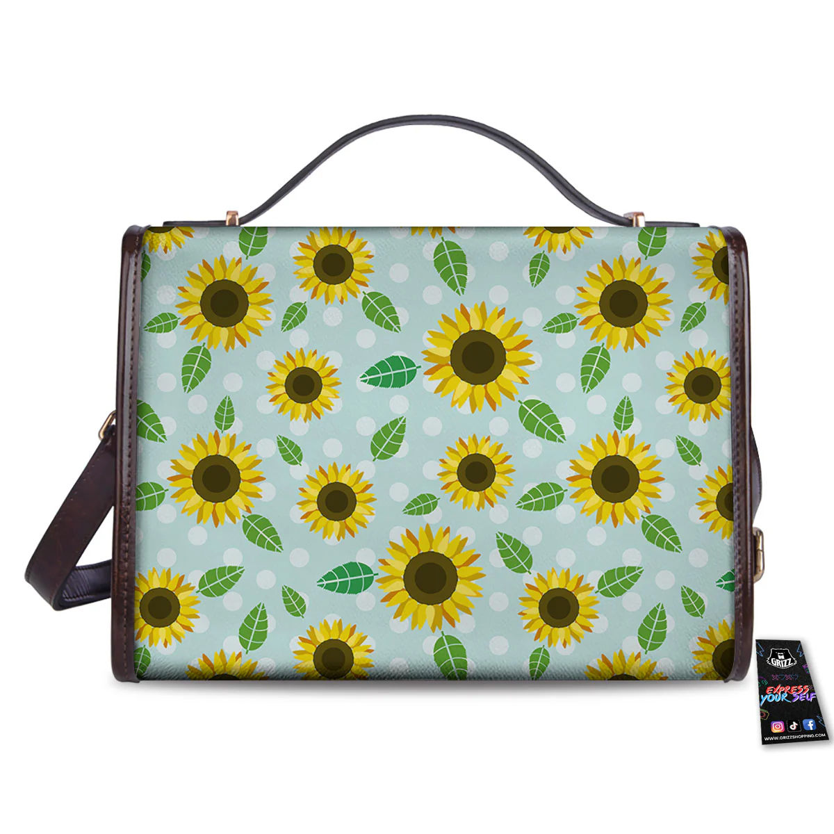 Sunflower Polka Dot Print Pattern Women's Satchel Bag - Image 2