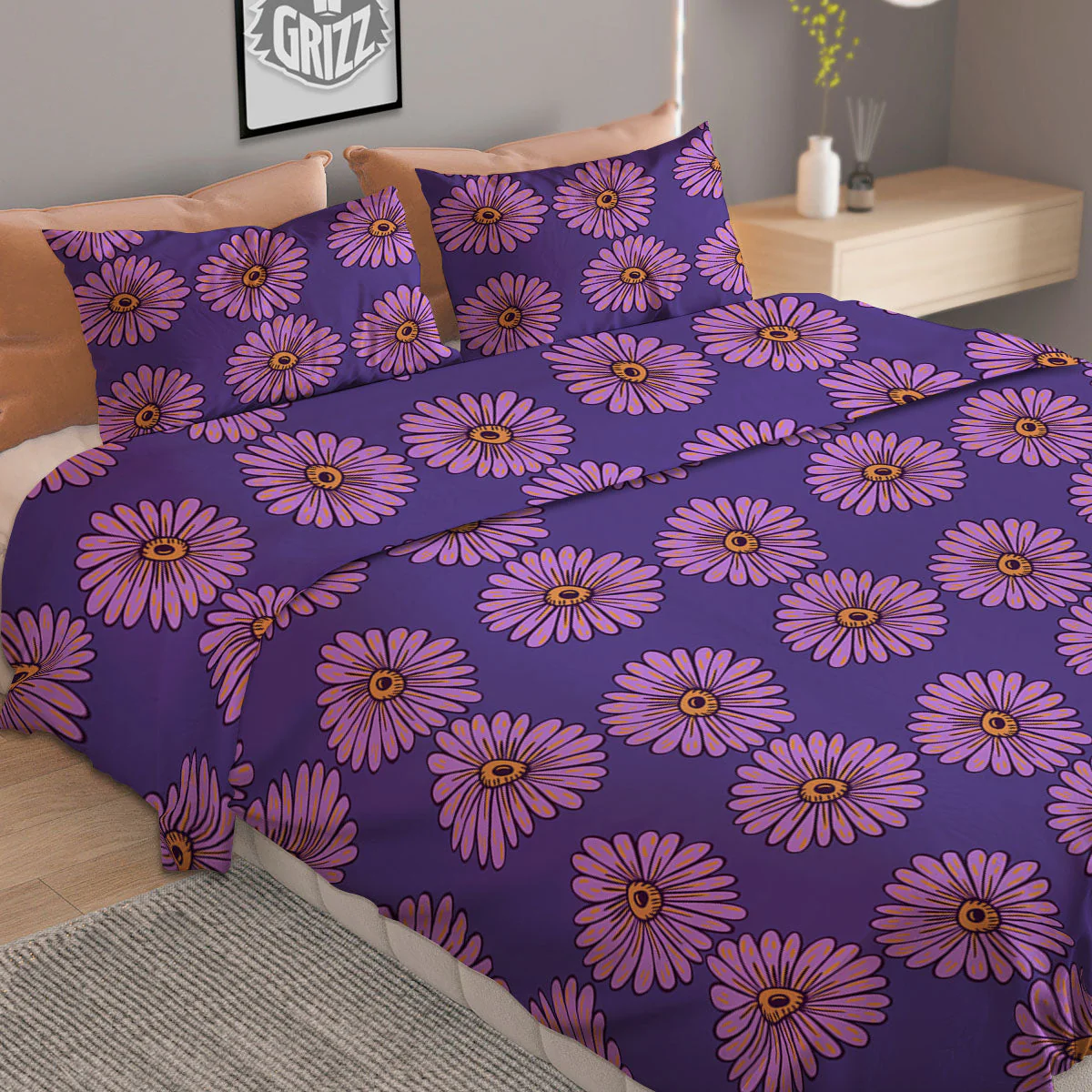 Sunflower Purple Print Pattern Duvet Cover Bedding Set - Image 2