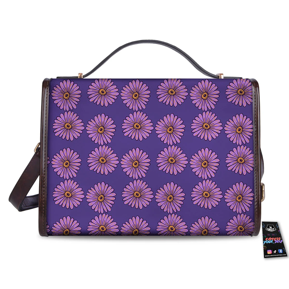 Sunflower Purple Print Pattern Women's Satchel Bag - Image 2