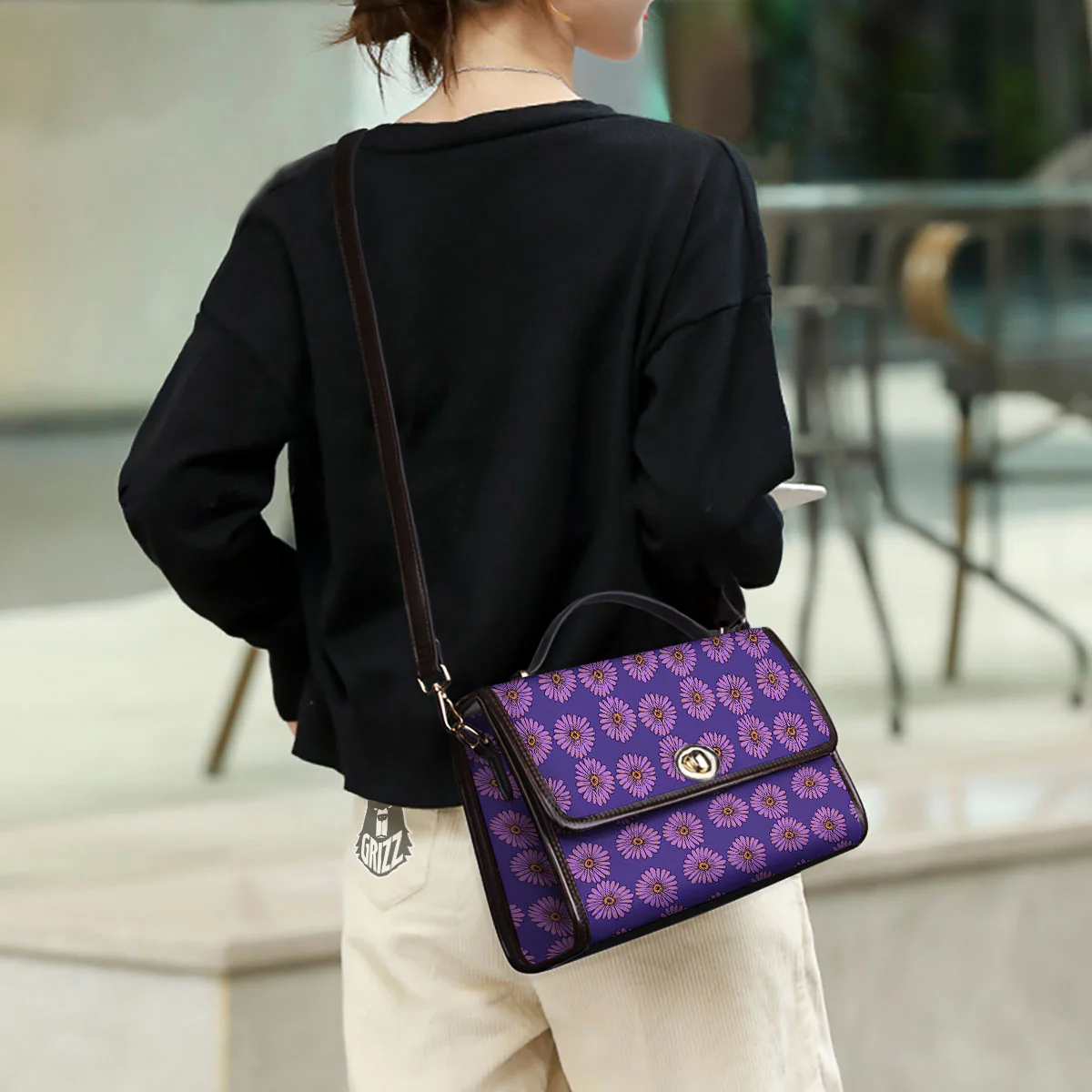 Sunflower Purple Print Pattern Women's Satchel Bag - Image 3