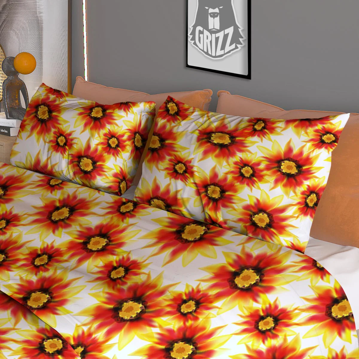 Sunflower Red Autumn Print Pattern Duvet Cover Bedding Set - Image 3