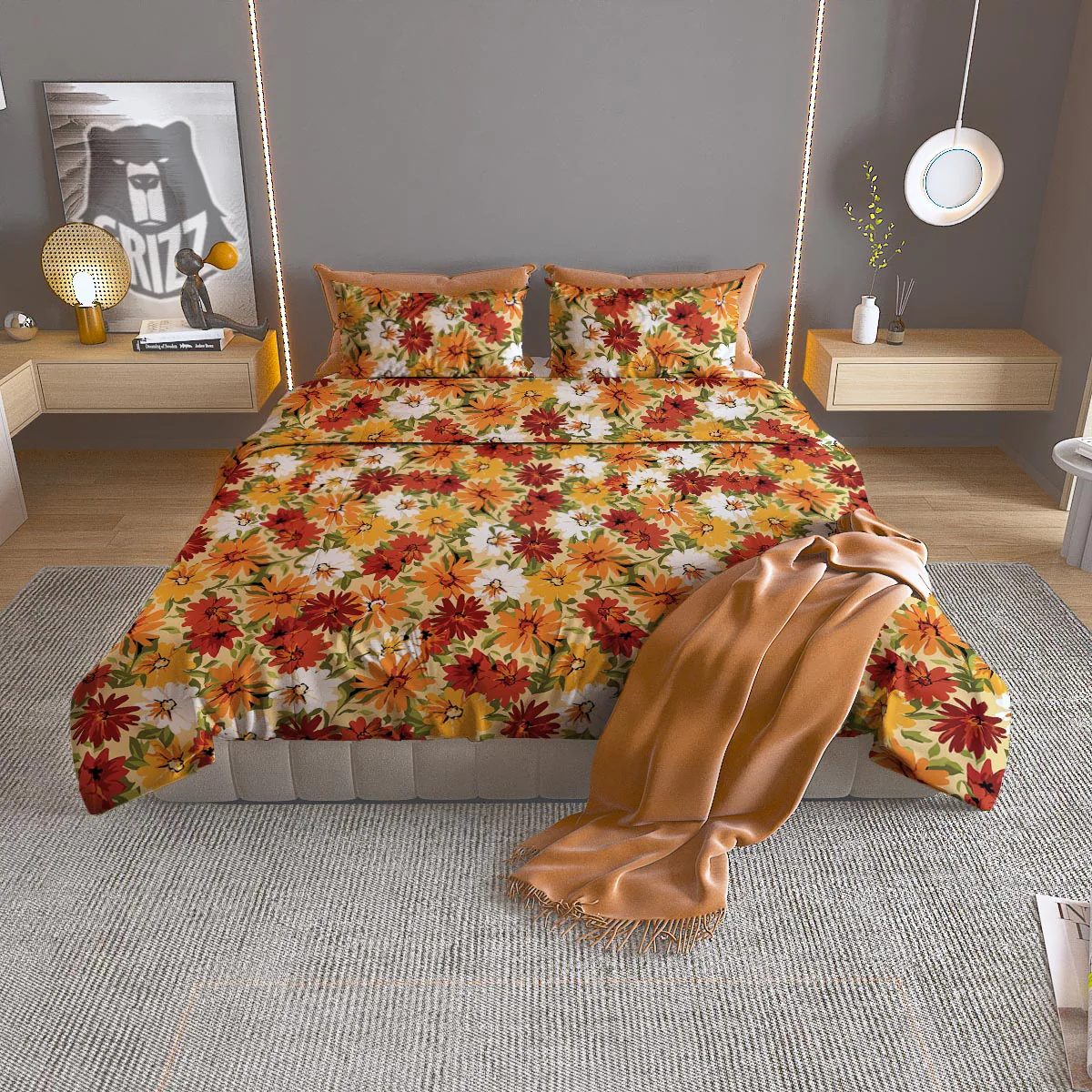 Sunflower Red Print Pattern Duvet Cover Bedding Set