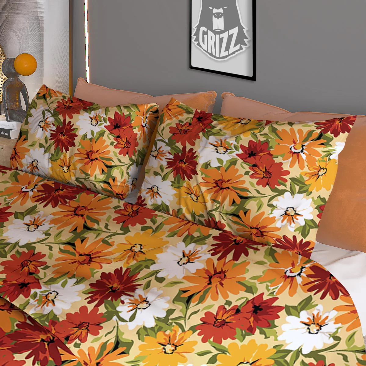 Sunflower Red Print Pattern Duvet Cover Bedding Set - Image 3