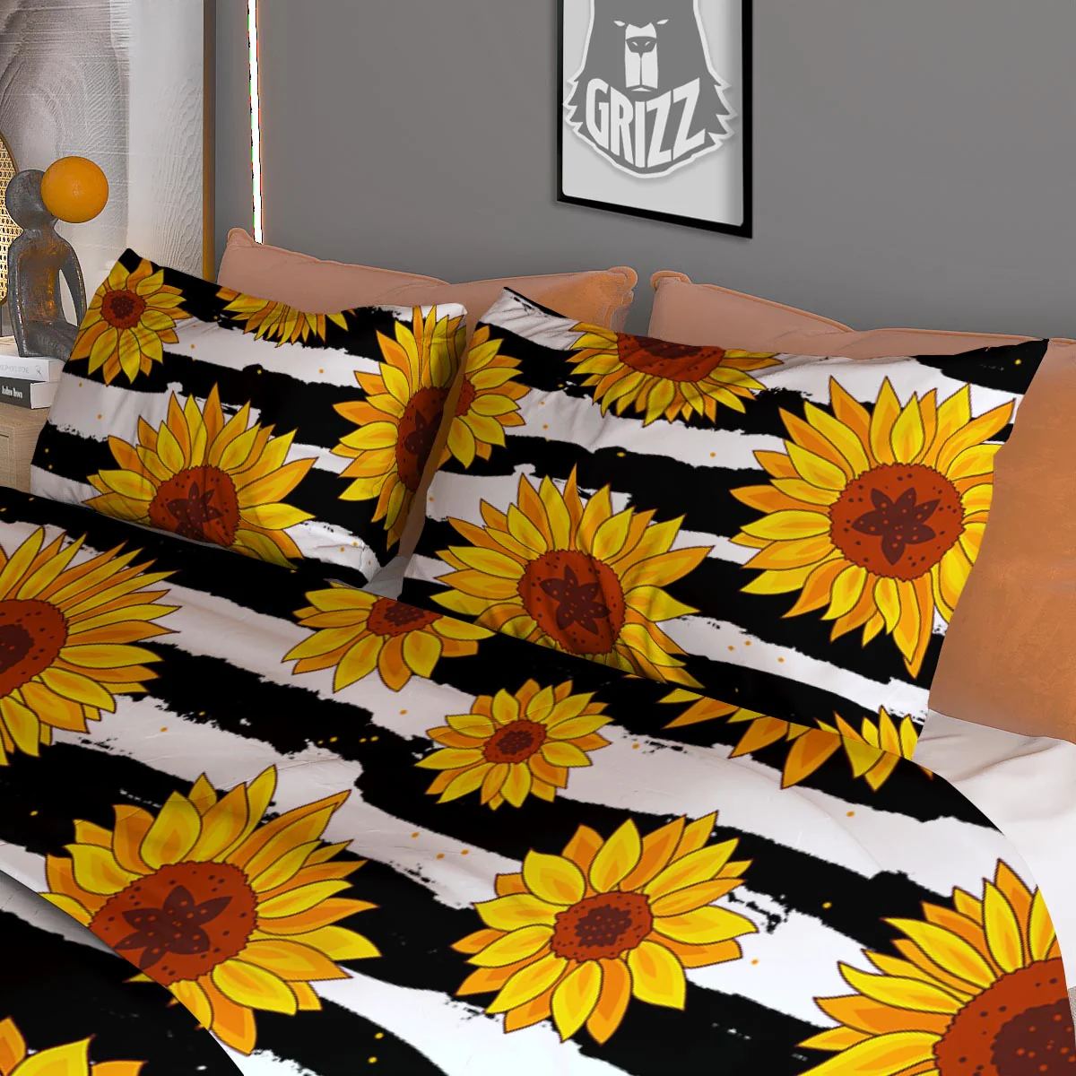 Sunflower Stripe Print Pattern Duvet Cover Bedding Set - Image 3