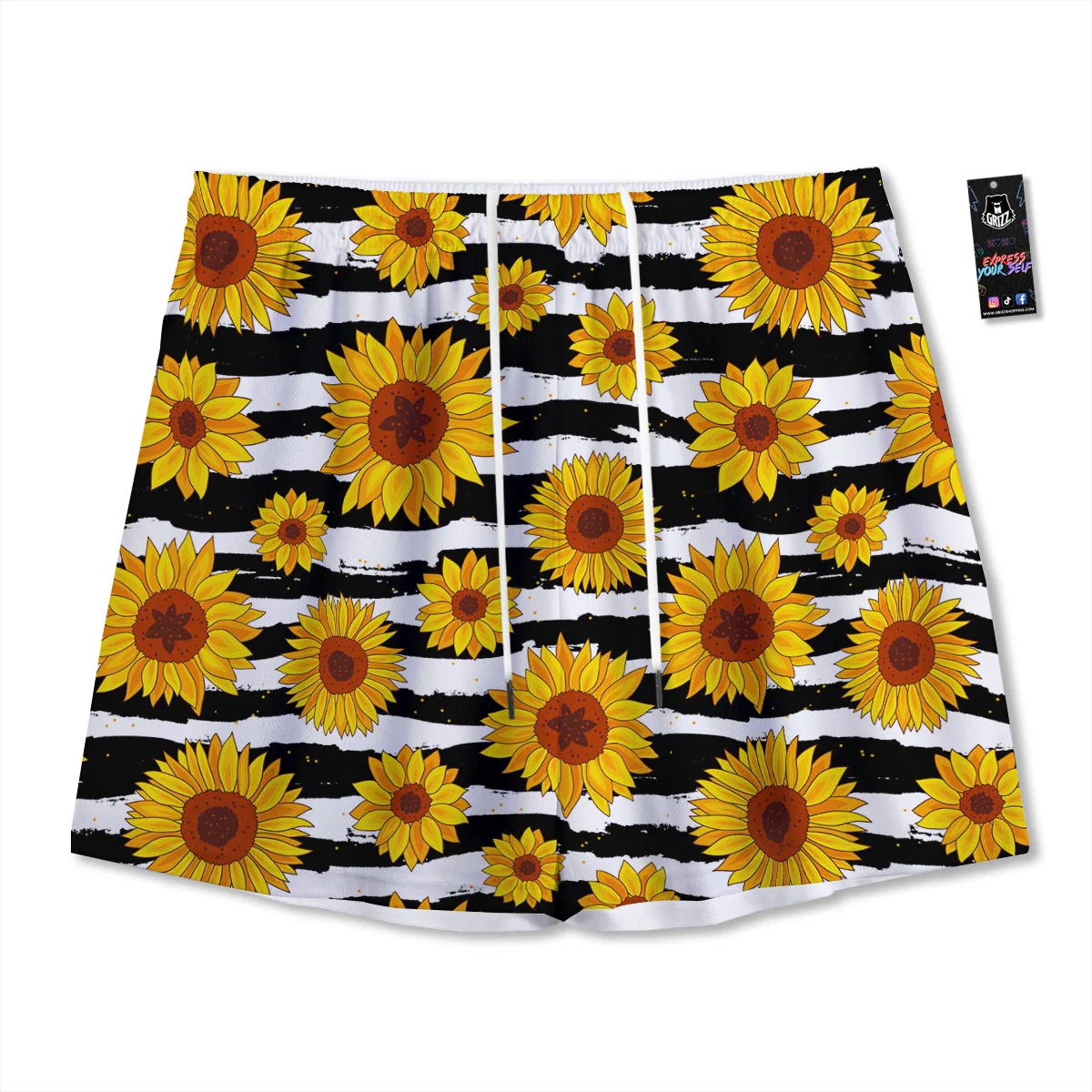 Sunflower Stripe Print Pattern Mesh Shorts