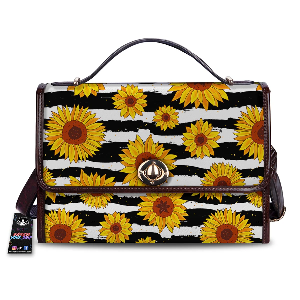 Sunflower Stripe Print Pattern Women's Satchel Bag