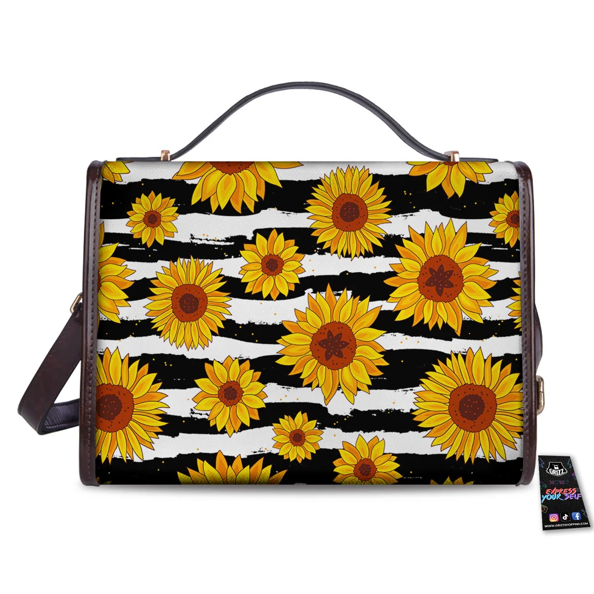 Sunflower Stripe Print Pattern Women's Satchel Bag - Image 2