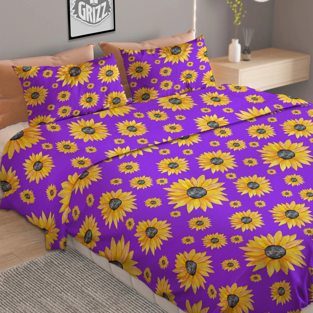 Sunflower Trippy Purple Print Pattern Duvet Cover Bedding Set - Image 2