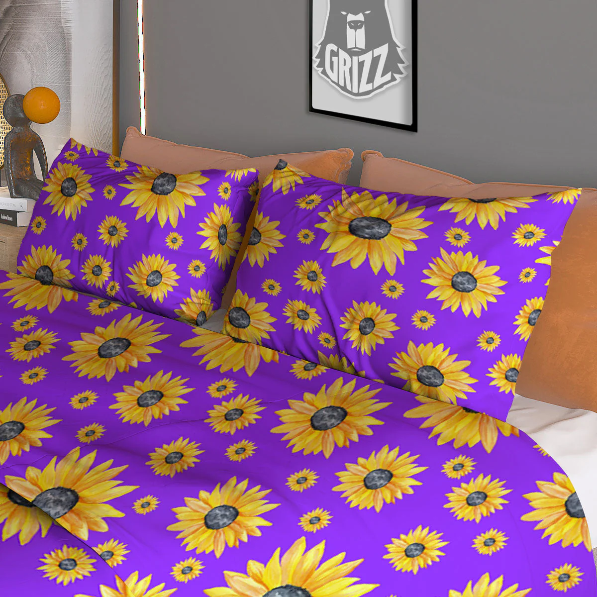 Sunflower Trippy Purple Print Pattern Duvet Cover Bedding Set - Image 3
