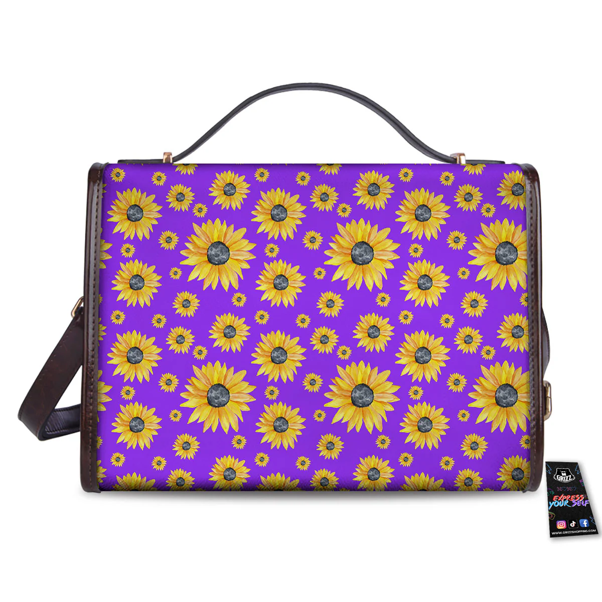 Sunflower Trippy Purple Print Pattern Women's Satchel Bag - Image 2