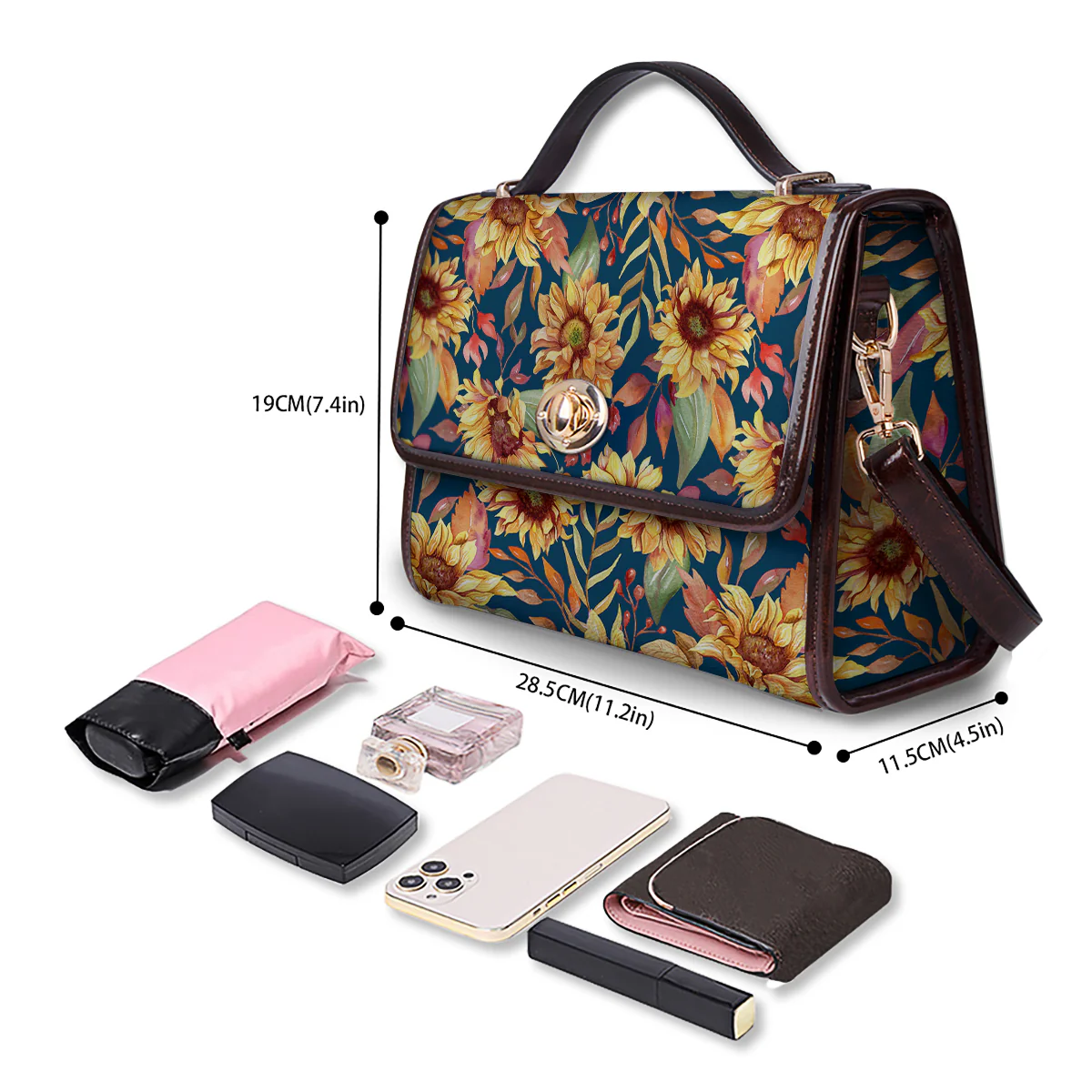 Sunflower Vintage Print Pattern Women's Satchel Bag - Image 4