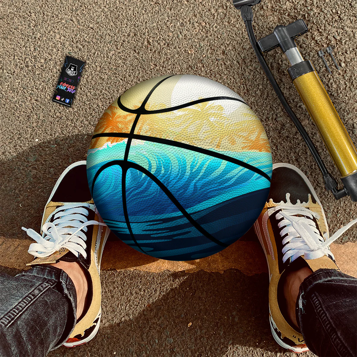 Sunrise Tropical Surfing Wave Print Basketball - Image 2