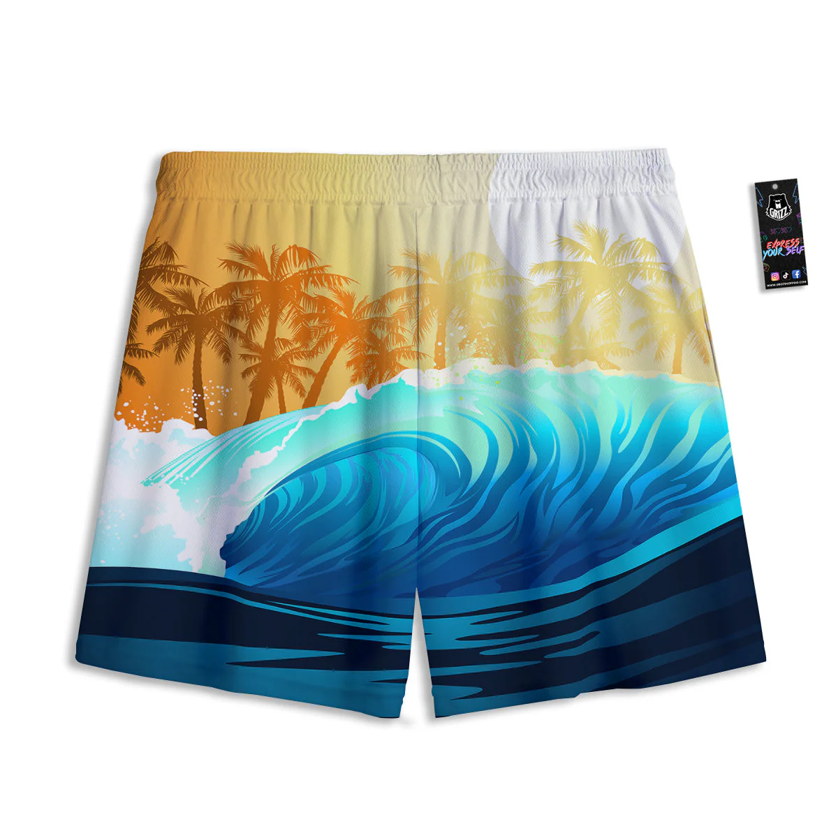 Sunrise Tropical Surfing Wave Print Mesh Shorts - Image 2