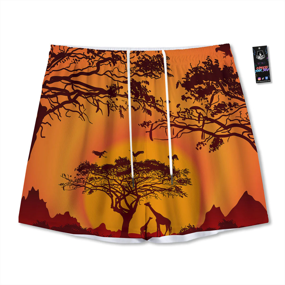 Sunset African Savanna Print Mesh Shorts