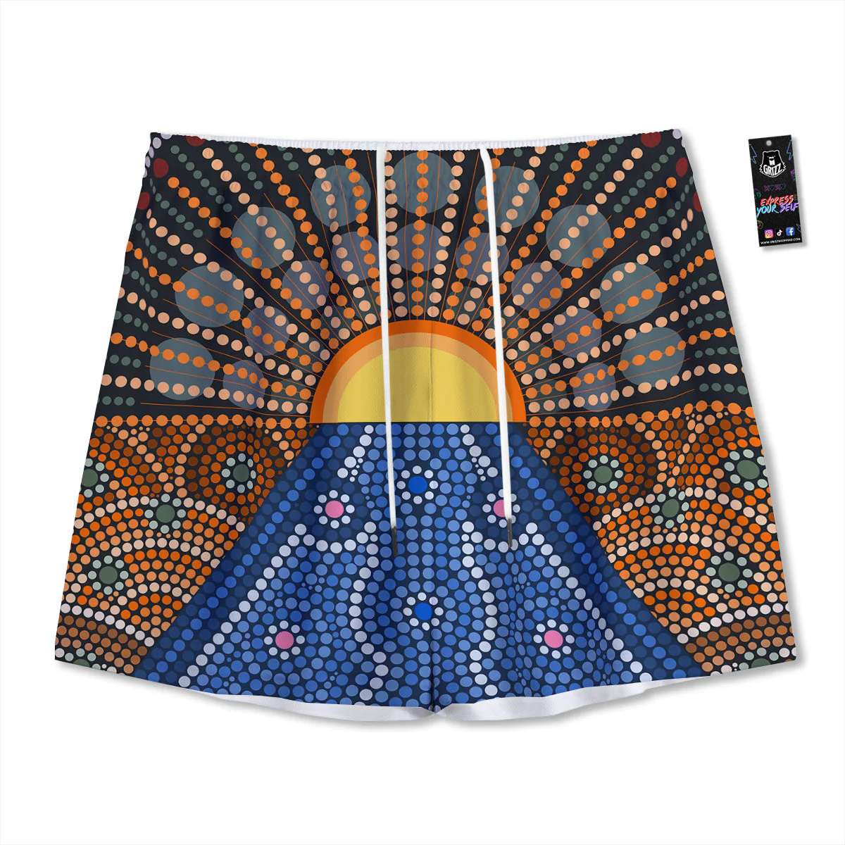 Sunset Art Aboriginal Indigenous Print Mesh Shorts