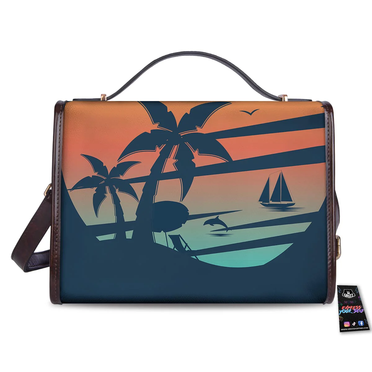 Sunset Beach Tropical Print Women's Satchel Bag - Image 2