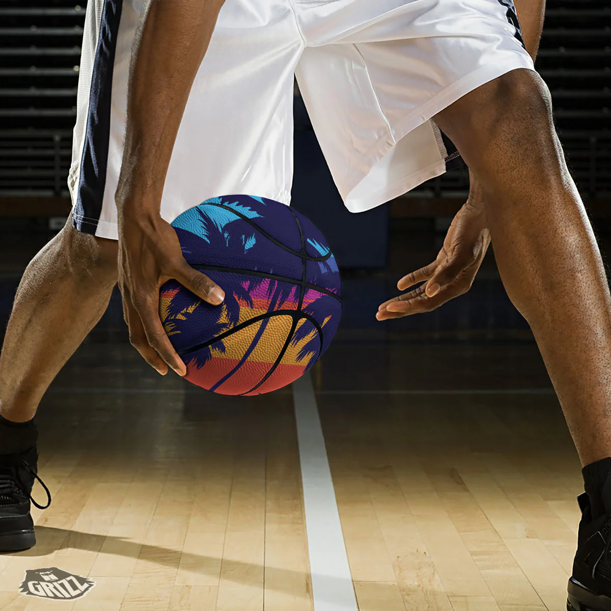 Sunset On The Beach And Palm Trees Print Basketball - Image 3