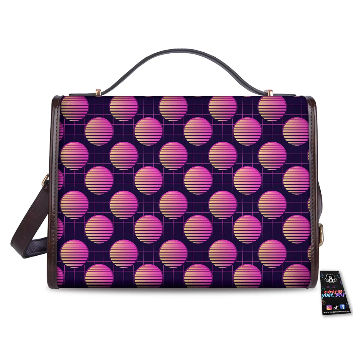 Sunset Retrowave Print Pattern Women's Satchel Bag - Image 2