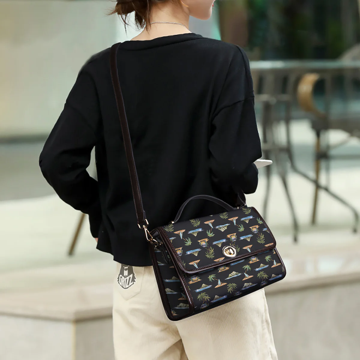 Surfing Watercolor Print Pattern Women's Satchel Bag - Image 3