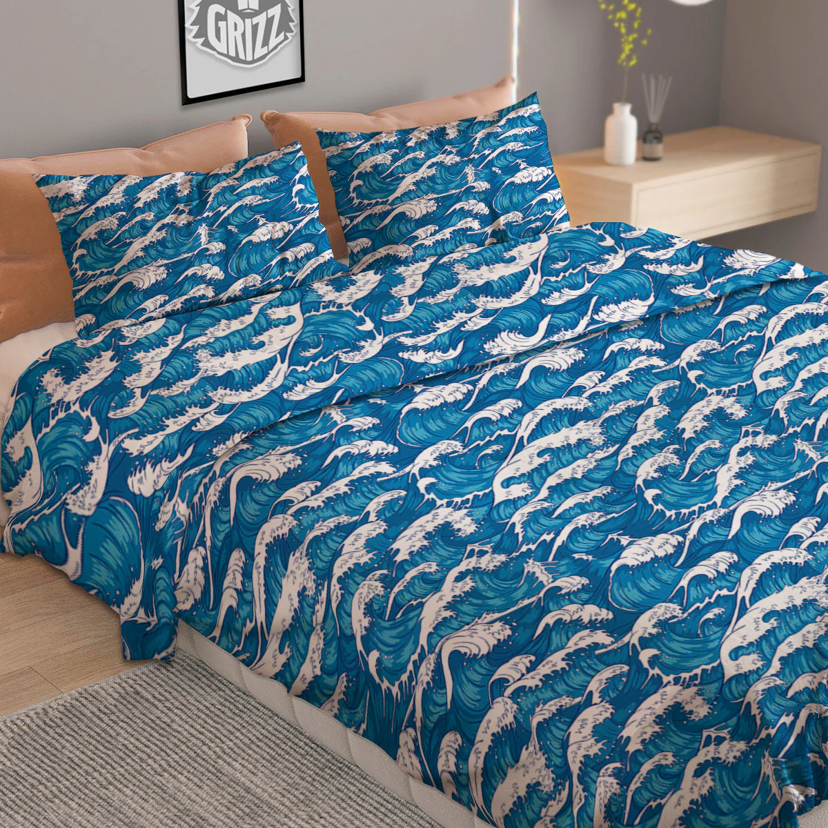Surfing Wave Blue Print Pattern Duvet Cover Bedding Set - Image 2