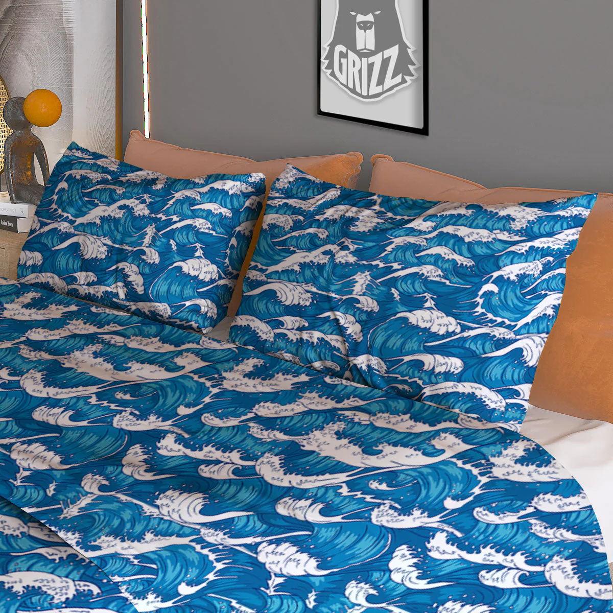 Surfing Wave Blue Print Pattern Duvet Cover Bedding Set - Image 3