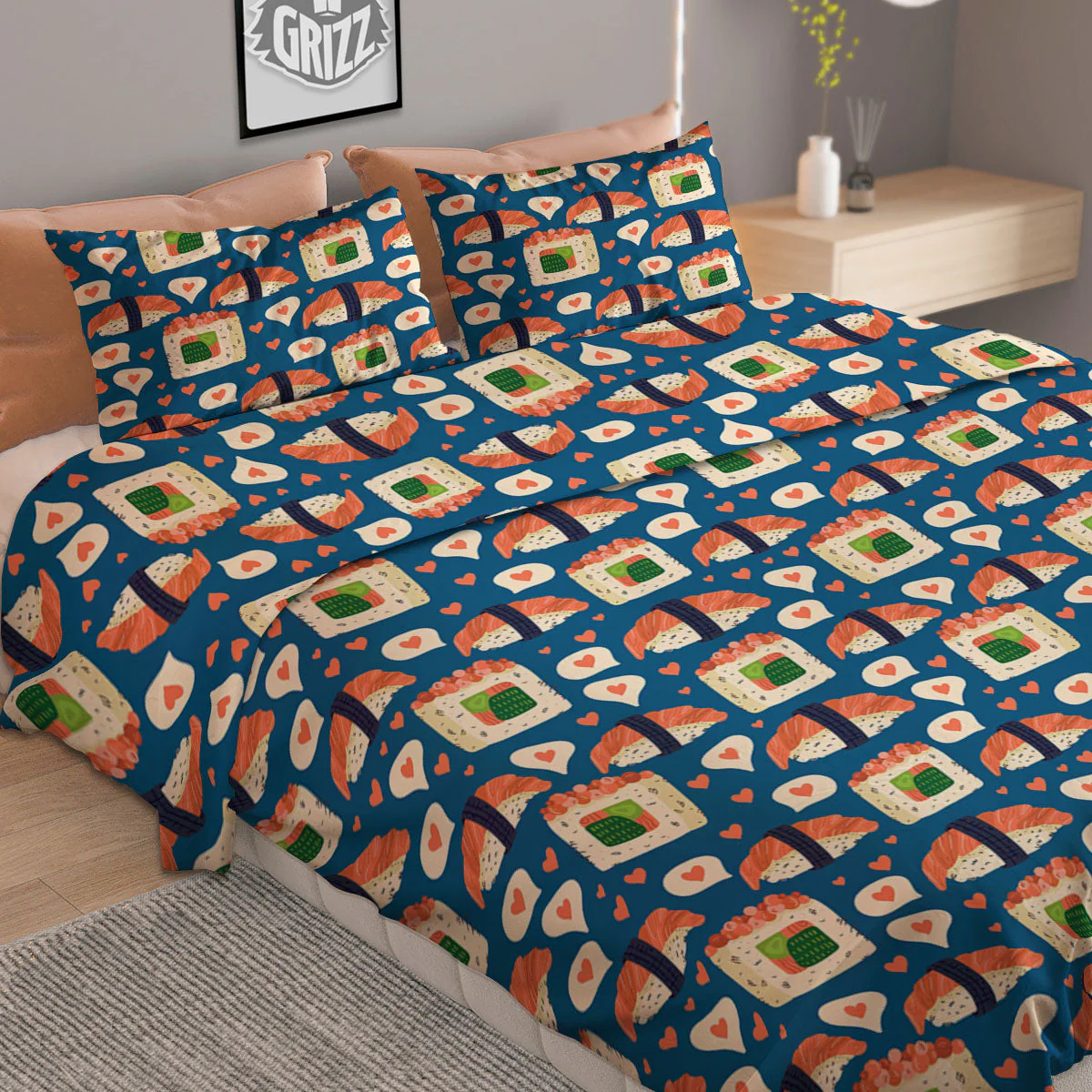 Sushi Doodle Japanese Print Pattern Duvet Cover Bedding Set - Image 2