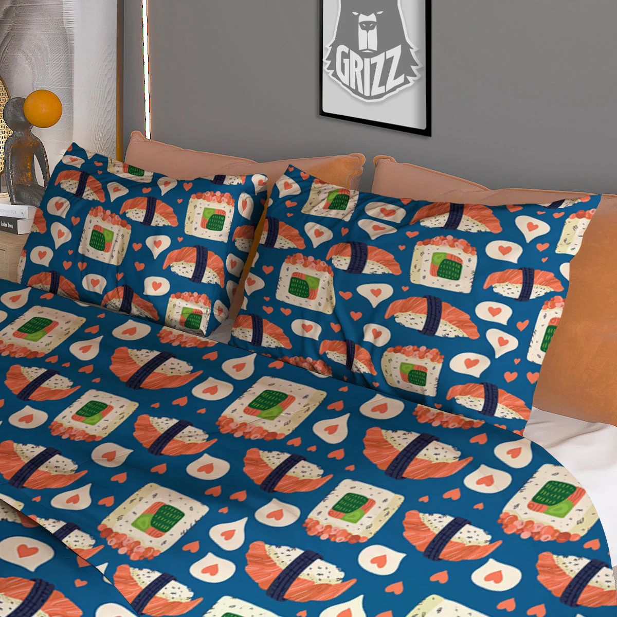 Sushi Doodle Japanese Print Pattern Duvet Cover Bedding Set - Image 3