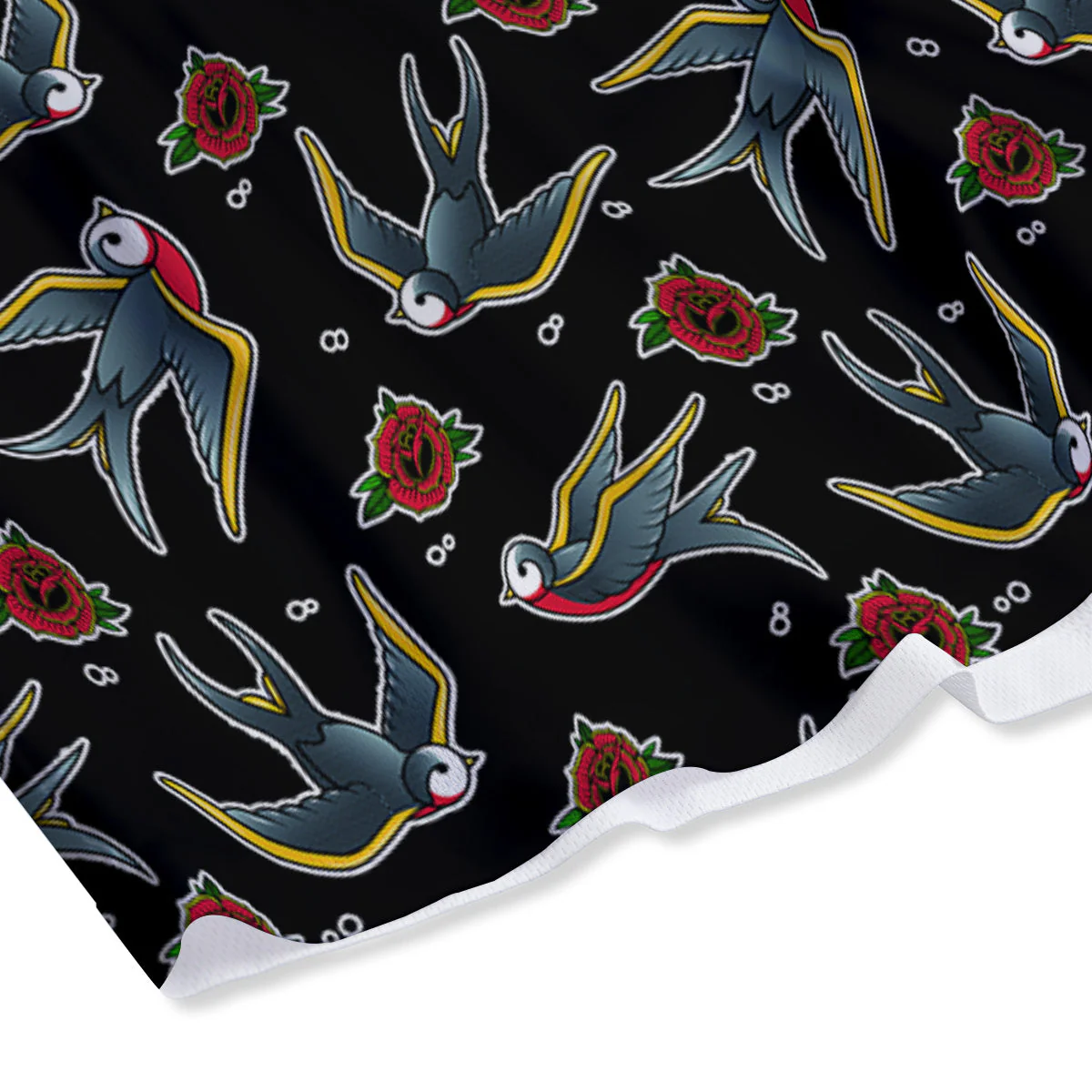 Swallows And Roses Tattoo Print Pattern Mesh Shorts - Image 4