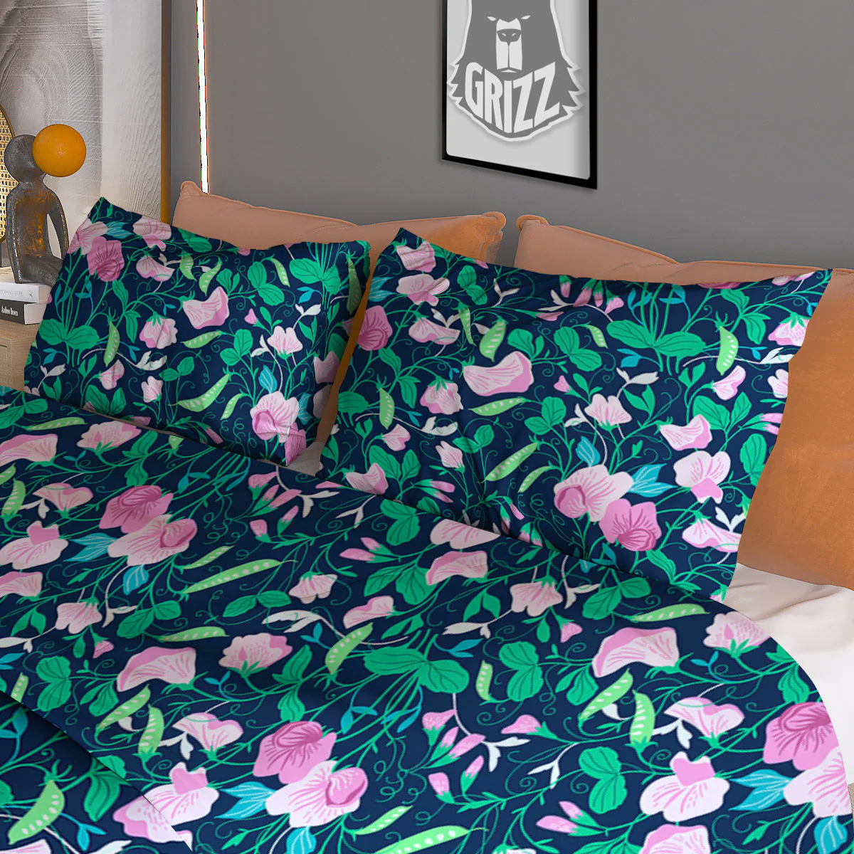 Sweet Pea Vintage Print Pattern Duvet Cover Bedding Set - Image 3