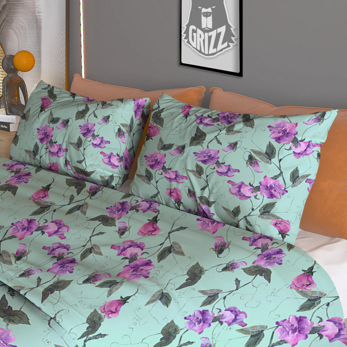 Sweet Pea Watercolor Print Pattern Duvet Cover Bedding Set - Image 3