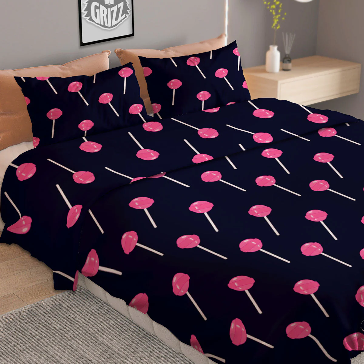 Sweet Pink Lollipop Print Pattern Duvet Cover Bedding Set - Image 2