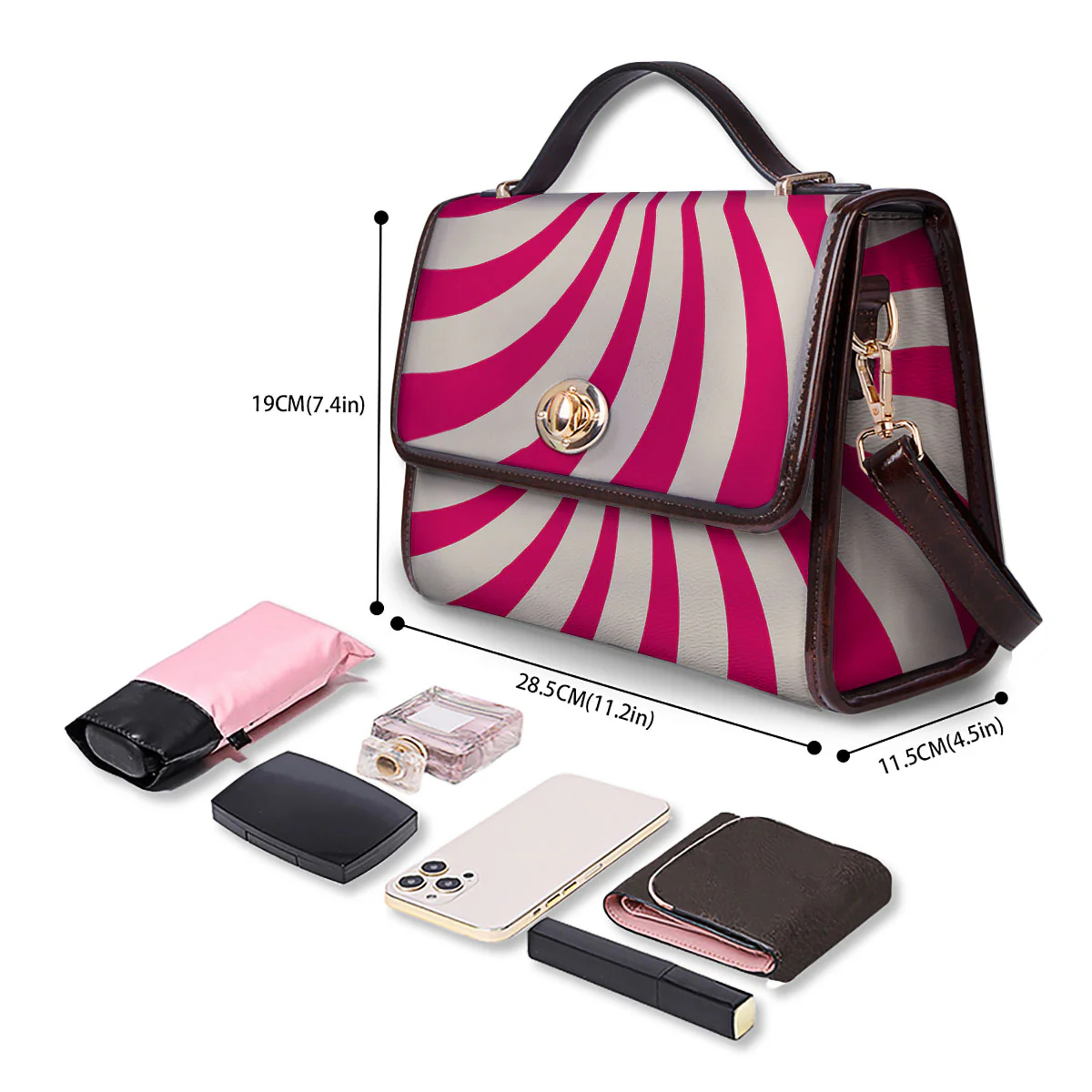 Swirl Candy Pink Print Women's Satchel Bag - Image 4