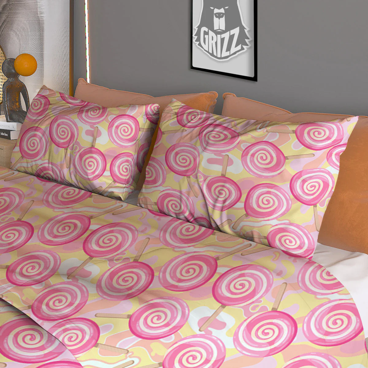 Swirl Pink Lollipop Print Pattern Duvet Cover Bedding Set - Image 3