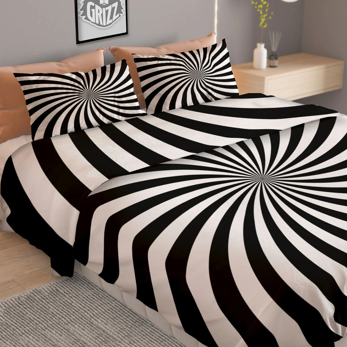Swirl White And Black Print Duvet Cover Bedding Set - Image 2