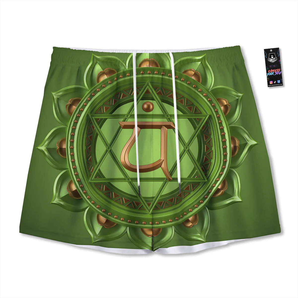 Symbol Anahata Chakra Print Mesh Shorts